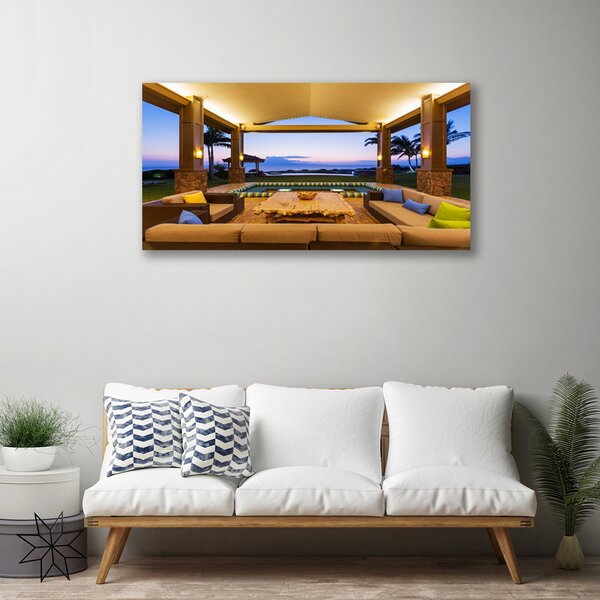 Stampa quadro su tela Parete della palma del patio del giardino 100x50 cm