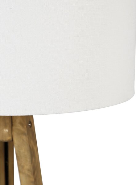 Lampada da terra a treppiede rustica in legno vintage con paralume bianco 50 cm - Tripod Classic