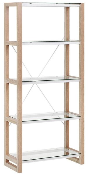 Libreria Scaffale in vetro legno bianco e legno chiaro Scaffale autoportante Design scandinavo Beliani