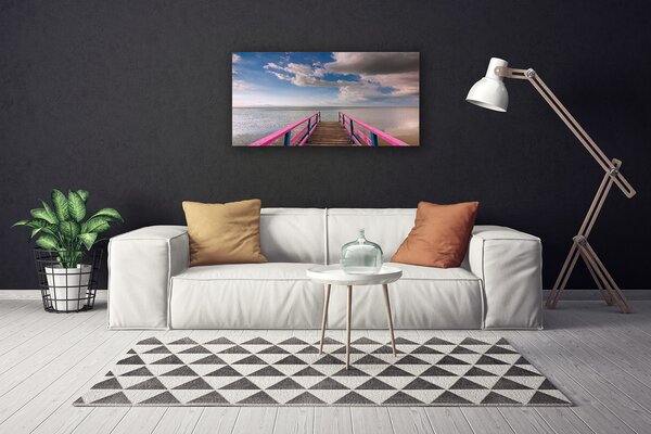 Quadro stampa su tela Architettura del ponte sul mare 100x50 cm