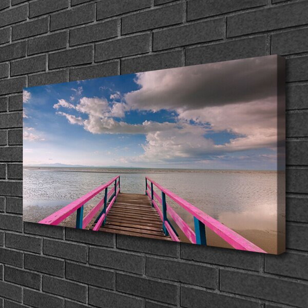 Quadro stampa su tela Architettura del ponte sul mare 100x50 cm