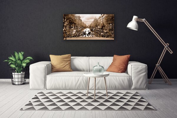 Foto quadro su tela Paesaggio degli alberi della bicicletta del fiume 100x50 cm