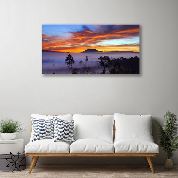 Quadro su tela Paesaggio degli alberi di nebbia 100x50 cm