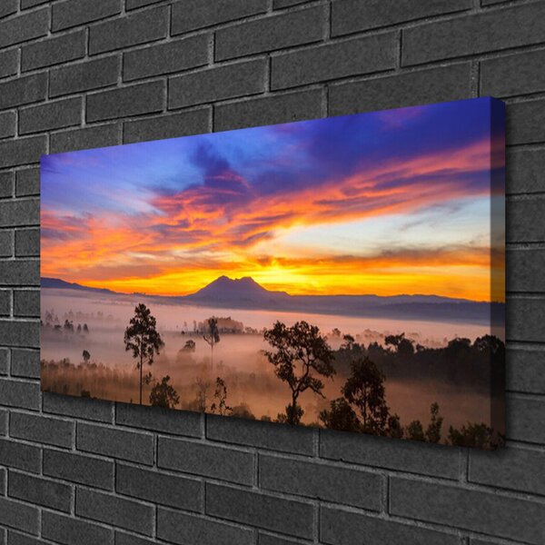 Quadro su tela Paesaggio degli alberi di nebbia 100x50 cm