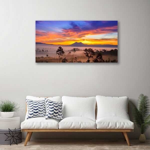Quadro su tela Paesaggio degli alberi di nebbia 100x50 cm