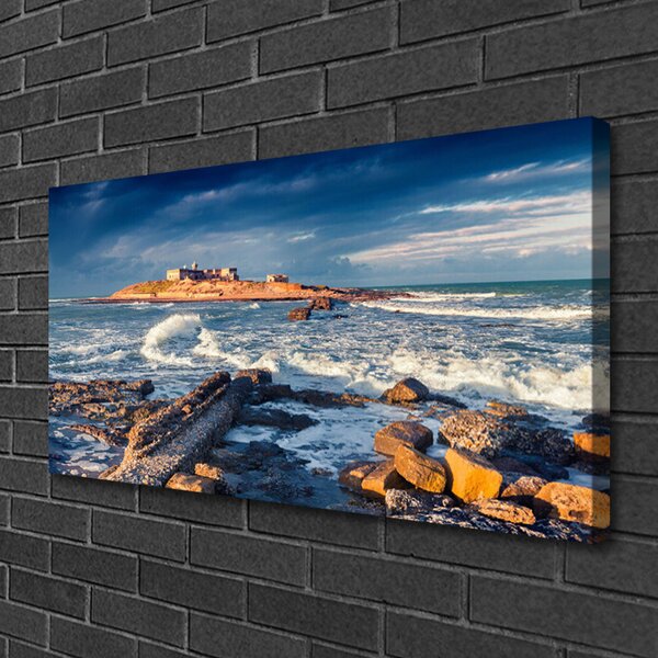 Foto quadro su tela Paesaggio di pietre di mare 100x50 cm