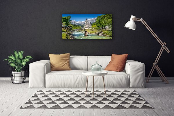 Quadro su tela Ponte Chiesa Lago Natura 100x50 cm