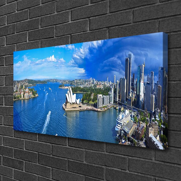 Quadro su tela Case della città del mare 100x50 cm