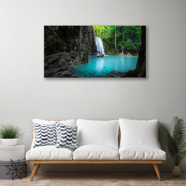 Quadro su tela Lago di cascata naturale 100x50 cm