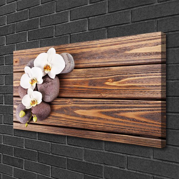 Quadro su tela Legno di fiori di orchidea 100x50 cm