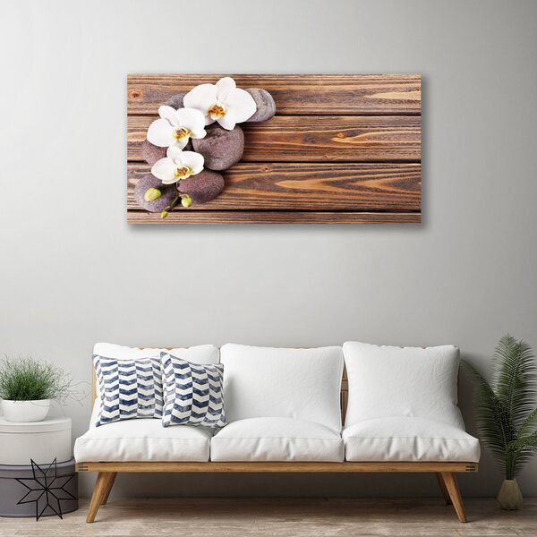 Quadro su tela Legno di fiori di orchidea 100x50 cm