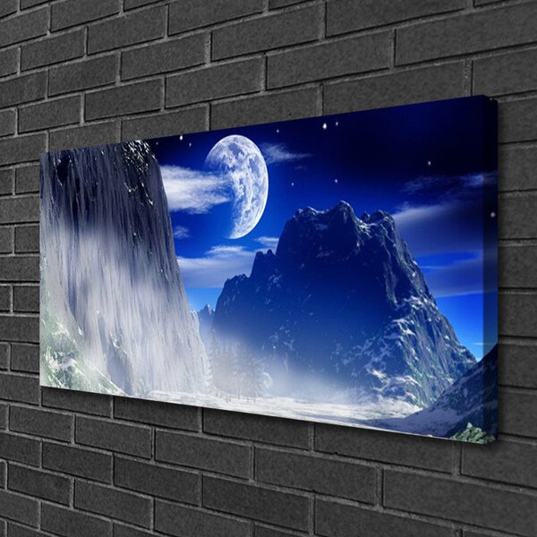 Stampa quadro su tela Montagne Notte Luna Paesaggio 100x50 cm