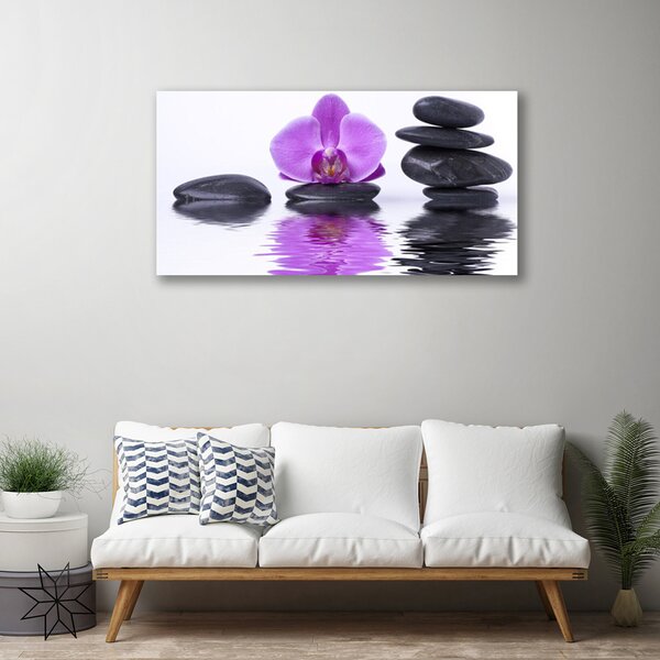 Quadro stampa su tela Riflessione dello specchio d'acqua del fiore 100x50 cm