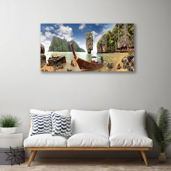 Quadro su tela Paesaggio roccioso della barca 100x50 cm
