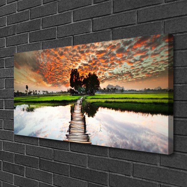 Quadro su tela Ponte del paesaggio del lago 100x50 cm