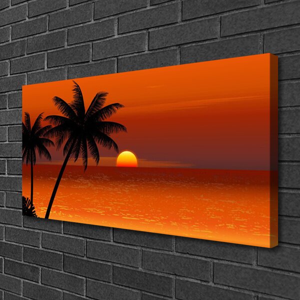 Quadro su tela Paesaggio del sole del mare della palma 100x50 cm