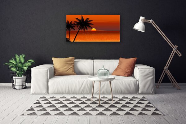 Quadro su tela Paesaggio del sole del mare della palma 100x50 cm