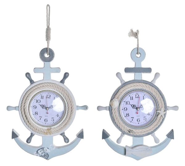 Orologio da Parete DKD Home Decor Azzurro Legno Corda Ancora Bianco (24 x 3  x 44 cm)