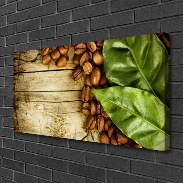 Quadro su tela Chicchi di caffè Foglie Cucina 100x50 cm