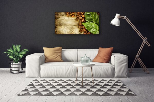 Quadro su tela Chicchi di caffè Foglie Cucina 100x50 cm