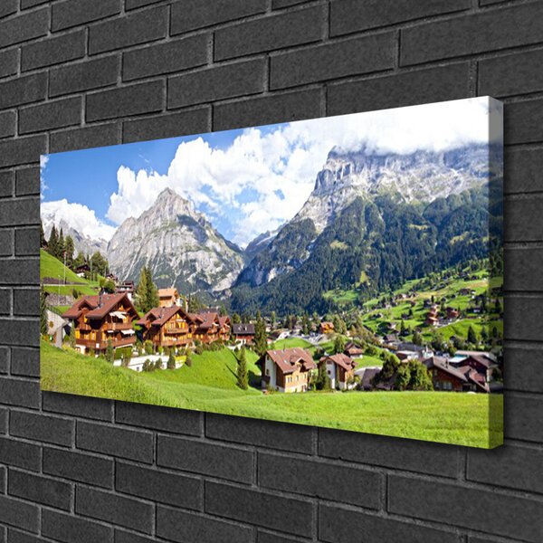 Quadro su tela Case del paesaggio di montagna 100x50 cm
