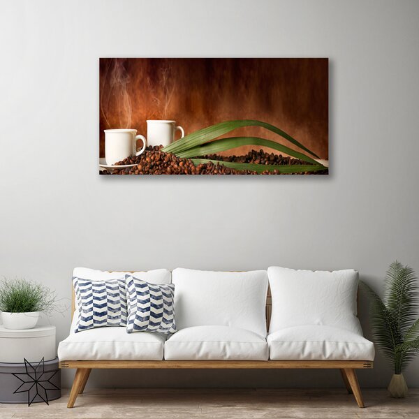 Quadro su tela Tazze da cucina in grani di caffè 100x50 cm
