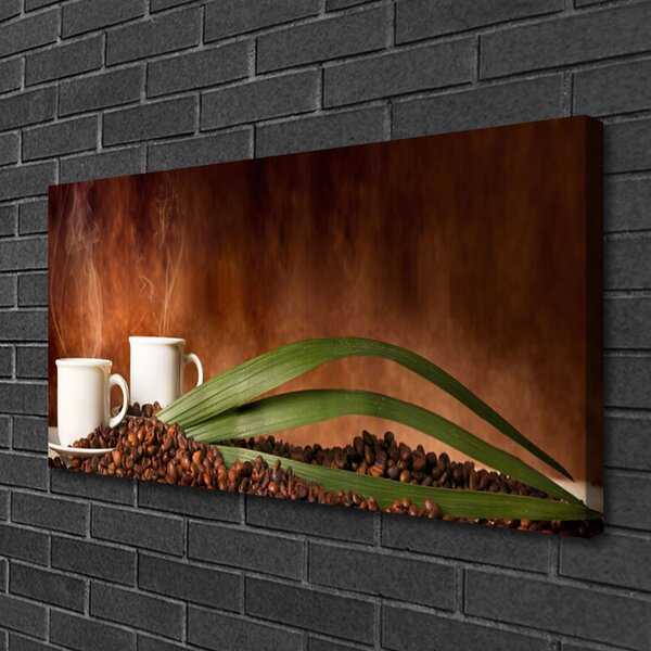 Quadro su tela Tazze da cucina in grani di caffè 100x50 cm