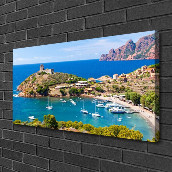 Quadro su tela Paesaggio della spiaggia della montagna della baia 100x50 cm