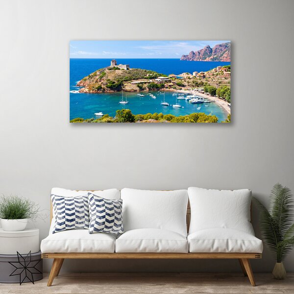 Quadro su tela Paesaggio della spiaggia della montagna della baia 100x50 cm