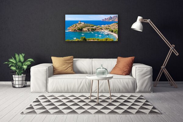 Quadro su tela Paesaggio della spiaggia della montagna della baia 100x50 cm