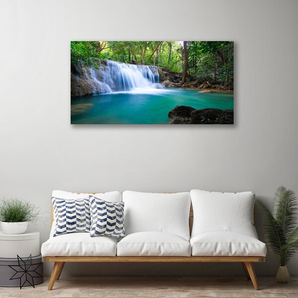 Quadro su tela Cascata del lago della foresta naturale 100x50 cm