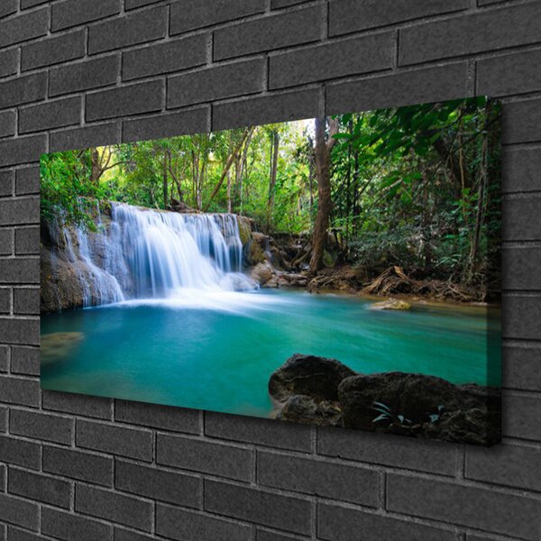 Quadro su tela Cascata del lago della foresta naturale 100x50 cm