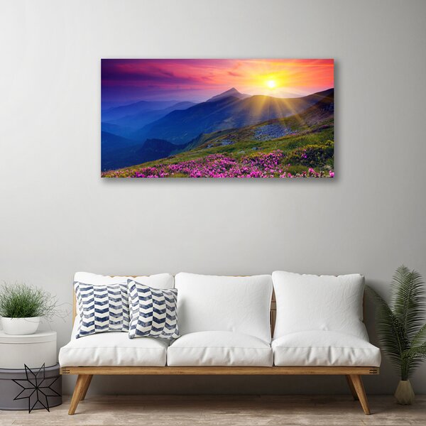 Quadro su tela Paesaggio del prato di montagna del fiore 100x50 cm