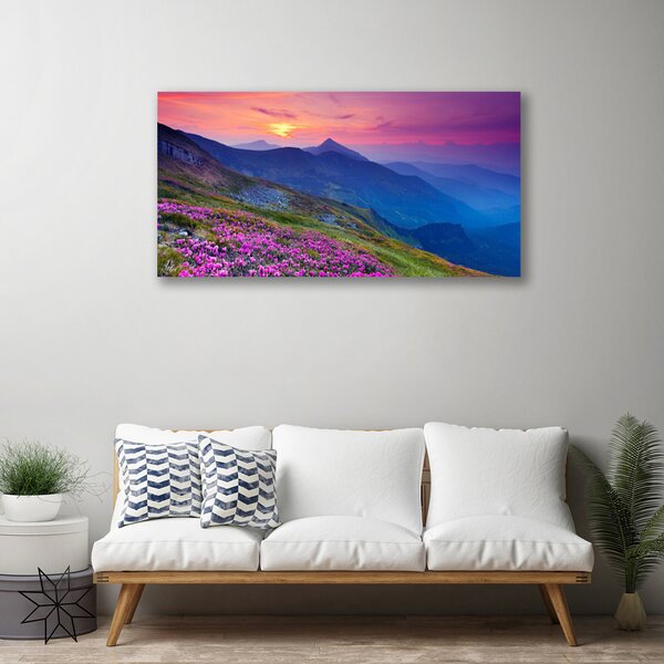 Quadro su tela Montagne. Prato. Fiori. Paesaggio 100x50 cm