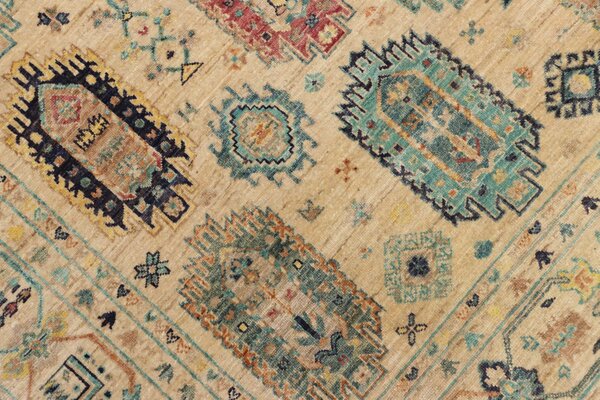 Tribal Pakistan Cornice Beige Crema Blu Turchese Rosso Terracotta 151x200 Cm