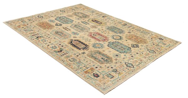 Tribal Pakistan Cornice Beige Crema Blu Turchese Rosso Terracotta 151x200 Cm