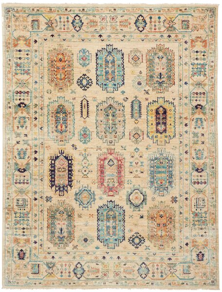 Tribal Pakistan Cornice Beige Crema Blu Turchese Rosso Terracotta 151x200 Cm