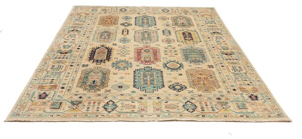 Tribal Pakistan Cornice Beige Crema Blu Turchese Rosso Terracotta 151x200 Cm