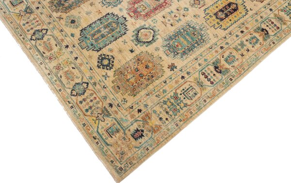 Tribal Pakistan Cornice Beige Crema Blu Turchese Rosso Terracotta 151x200 Cm