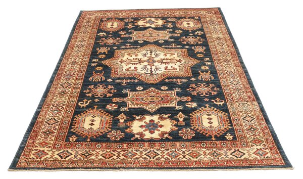 Kazak Fine Pakistan Cornice Blu Profondo Crema 146x207 cm