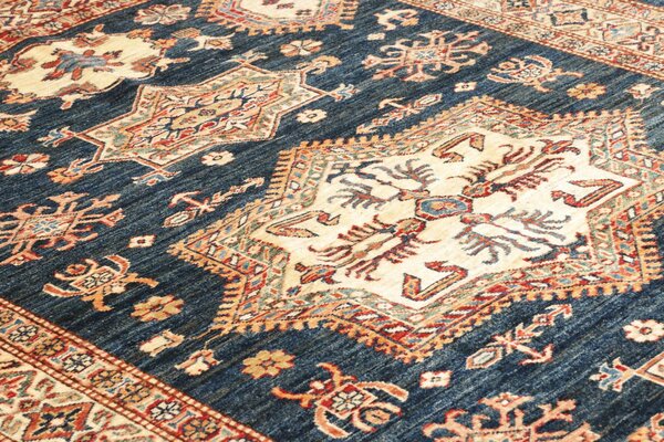 Kazak Fine Pakistan Cornice Blu Profondo Crema 146x207 cm