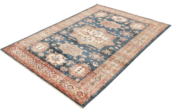 Kazak Fine Pakistan Cornice Blu Profondo Crema 146x207 cm