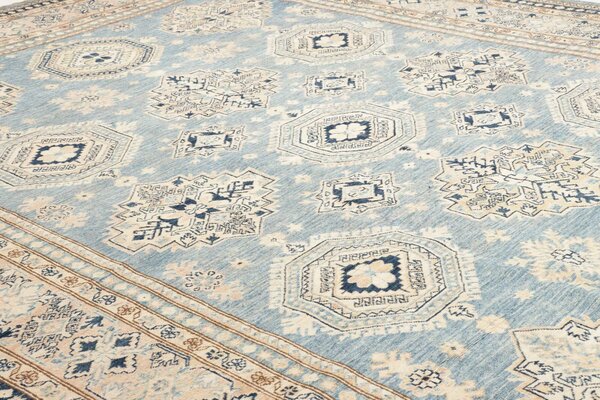 Kazak Fine Pakistan Cornice Blu Cielo Crema Beige Blu Scuro Marrone 249x340 Cm