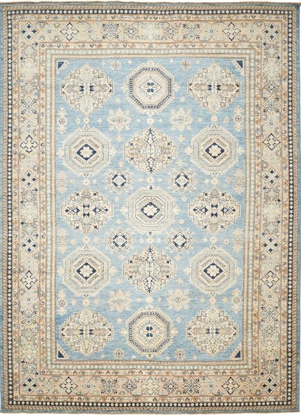 Kazak Fine Pakistan Cornice Blu Cielo Crema Beige Blu Scuro Marrone 249x340 Cm