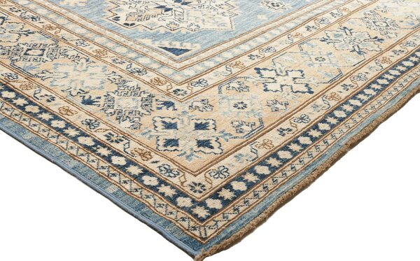 Kazak Fine Pakistan Cornice Blu Cielo Crema Beige Blu Scuro Marrone 249x340 Cm