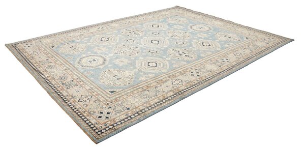 Kazak Fine Pakistan Cornice Blu Cielo Crema Beige Blu Scuro Marrone 249x340 Cm