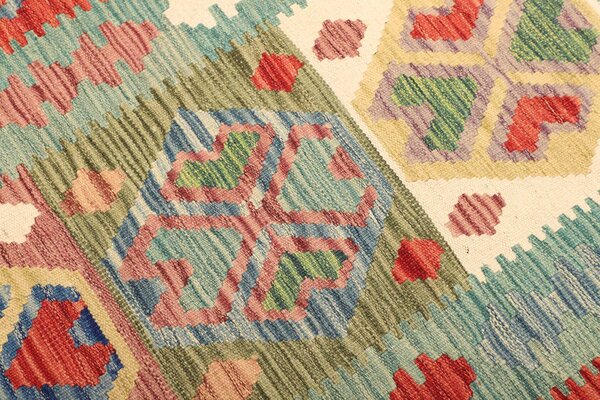 Kilim Afghanistan Cornice Corallo Turchese 99x148 Cm