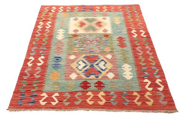 Kilim Afghanistan Cornice Corallo Turchese 99x148 Cm
