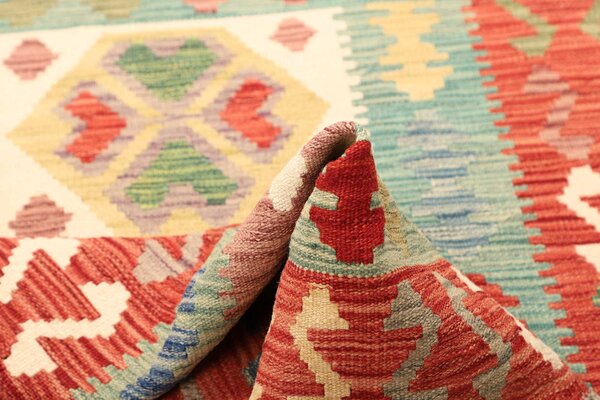 Kilim Afghanistan Cornice Corallo Turchese 99x148 Cm