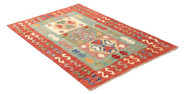 Kilim Afghanistan Cornice Corallo Turchese 99x148 Cm